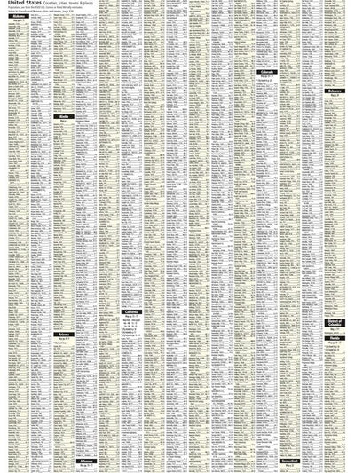 Rand McNally 2027 Atlas — city and place index page