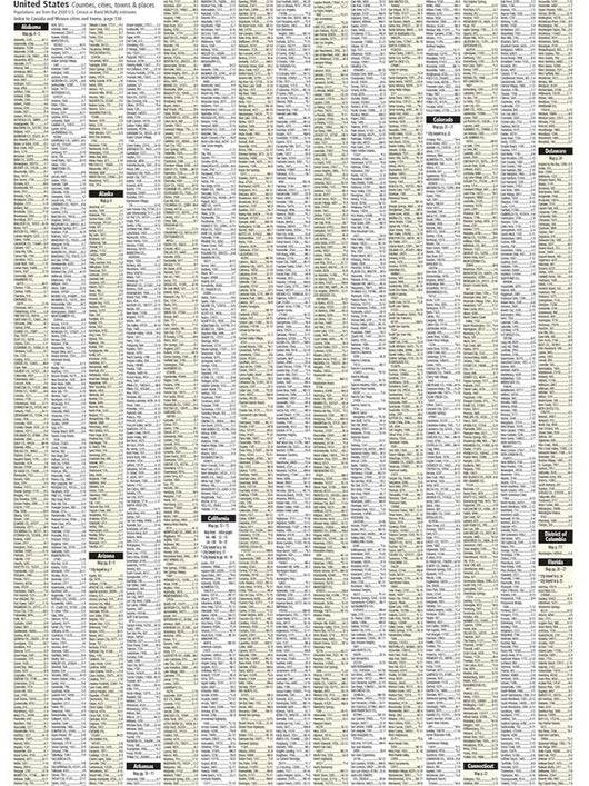 Rand McNally 2027 Atlas — city and place index page